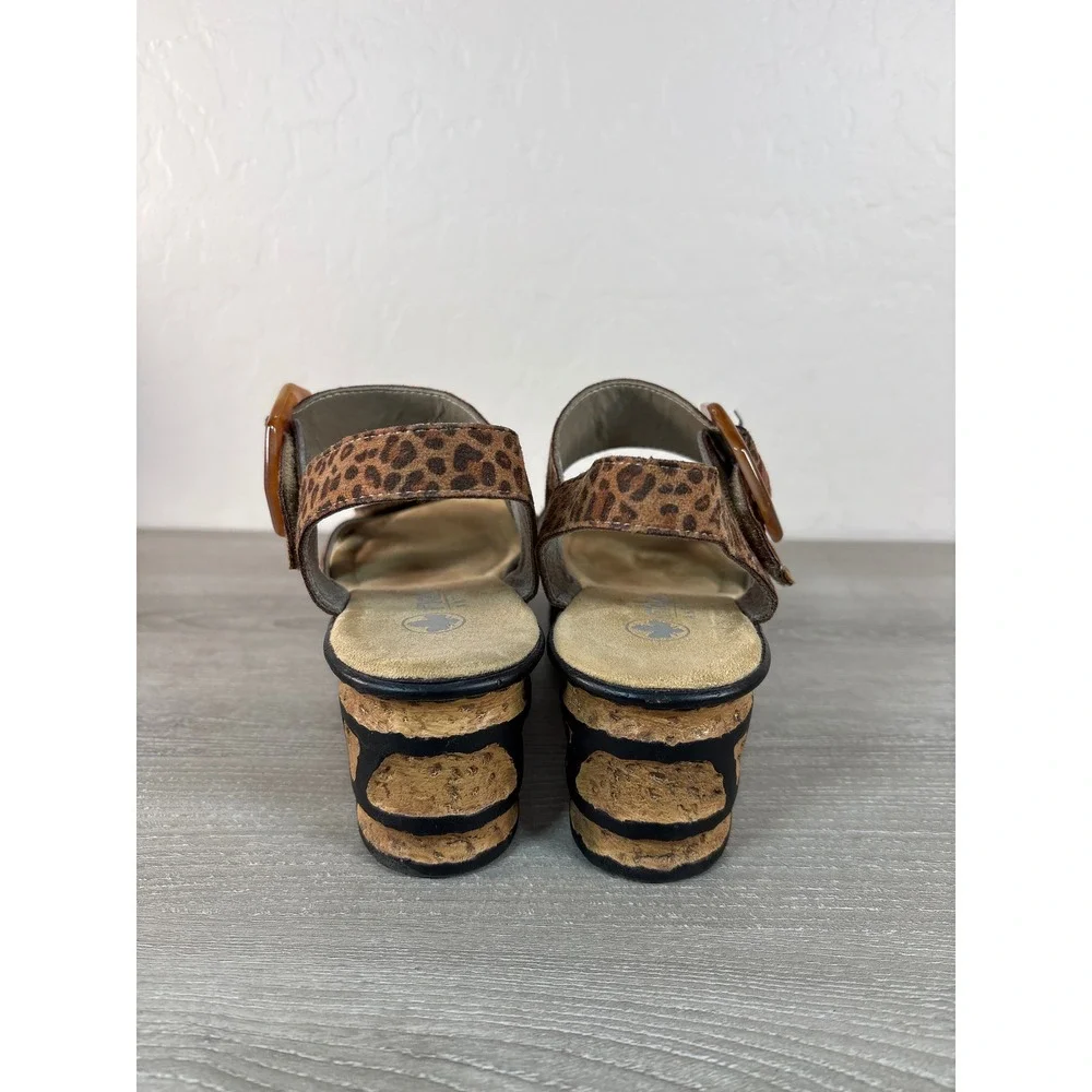 Rieker Antistress Leopard Print Wedge‎ Platform Sandals Buckle Brown Womens 40